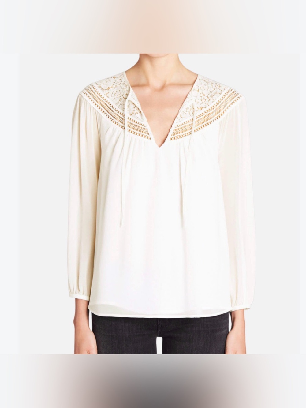 Joie Belleville Blouse in Porcelain V-Neck Lace Silk Size Small Like New